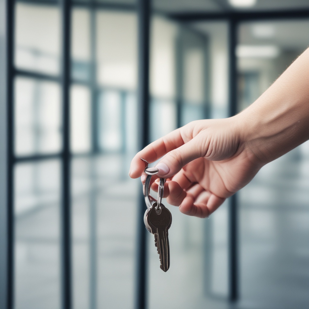 A person holding keys in an office